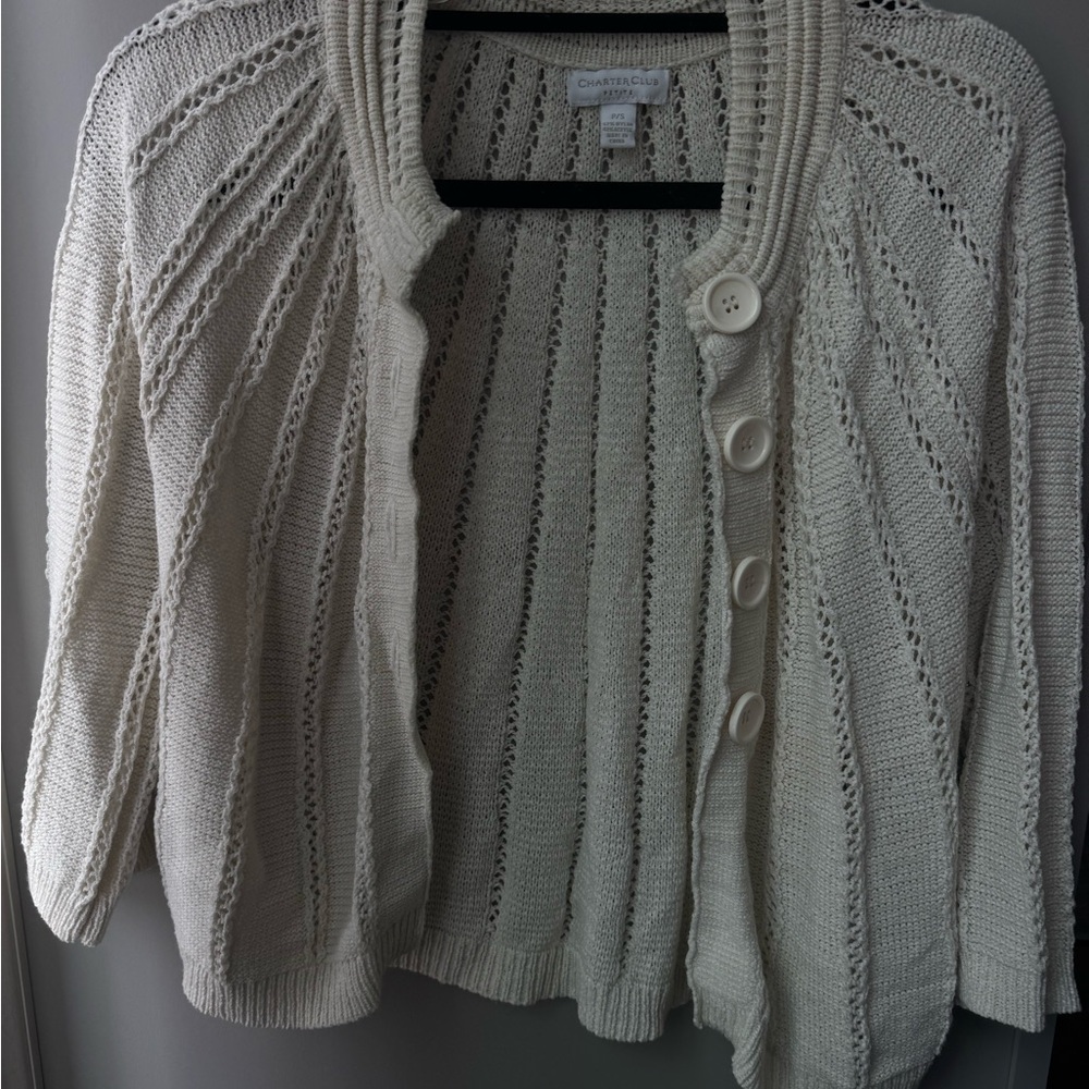 Charter Club Ivory Button-Up Cardigan